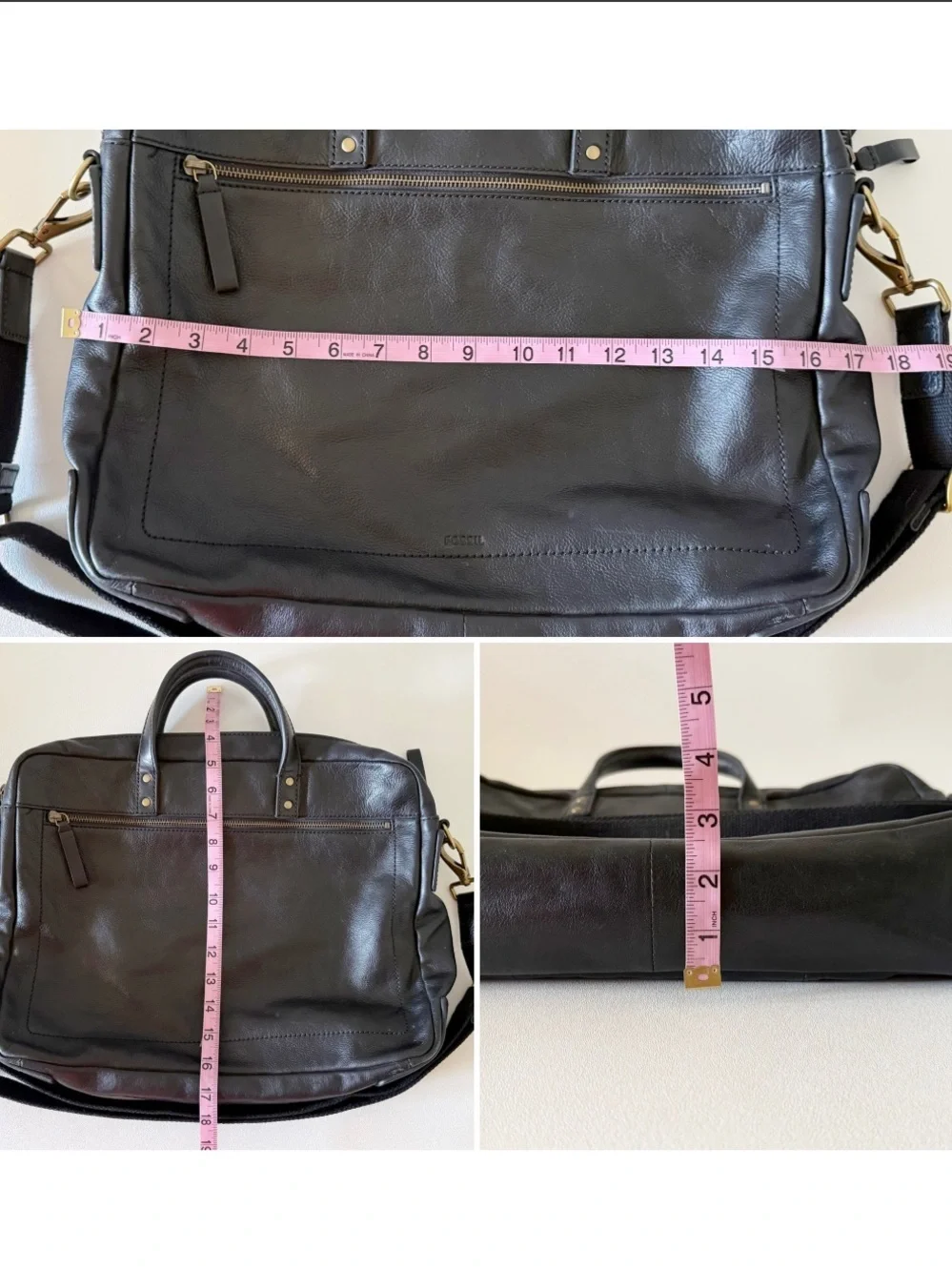 Fossil Briefcase Messenger Bag Leather Classic Minimalist Black